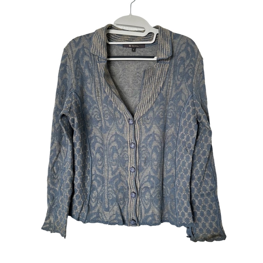 Sol Alpaca Artsy Baby Alpaca‎ and Silk Blue Button Down Cardigan Size Small